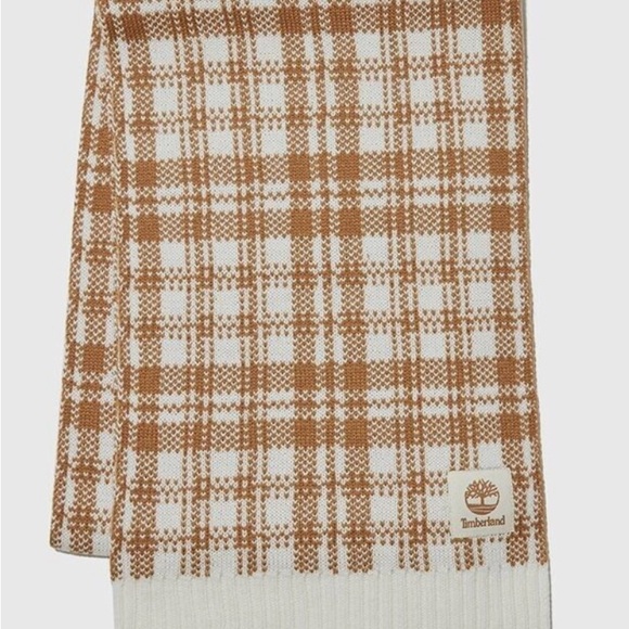 Timberland Knit Scarf Plaid Brown and Cream - Picture 2 of 7